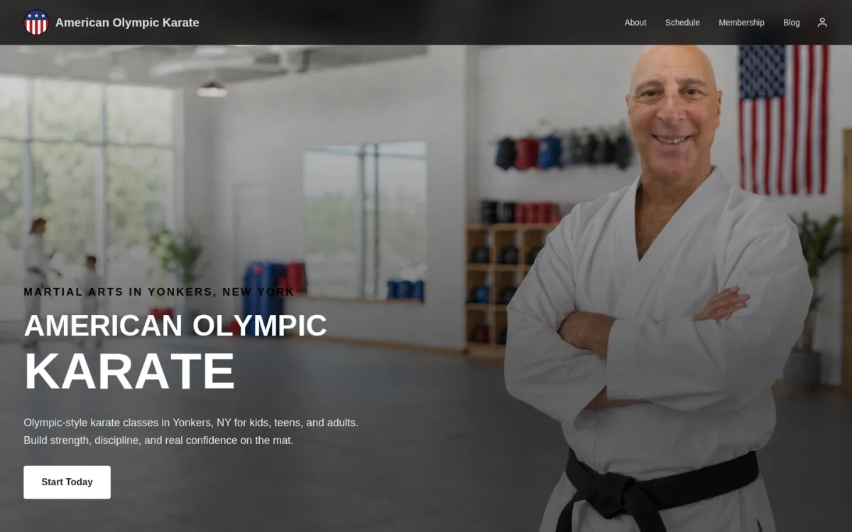 American Olympic Karate website, built on Instinctor