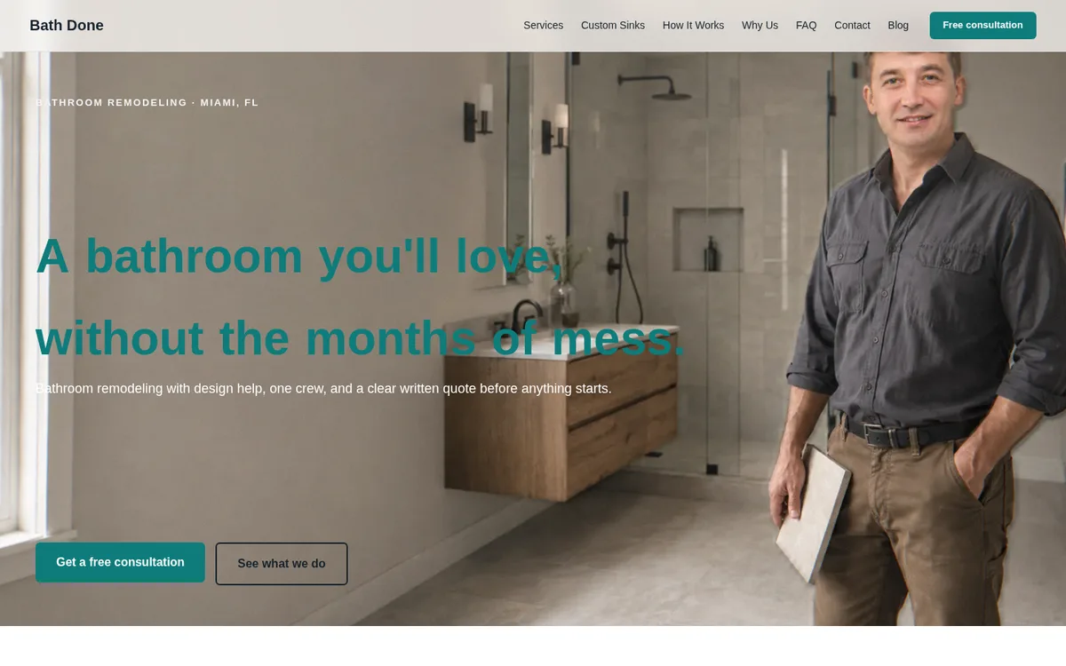 Bath Done website, built on Instinctor