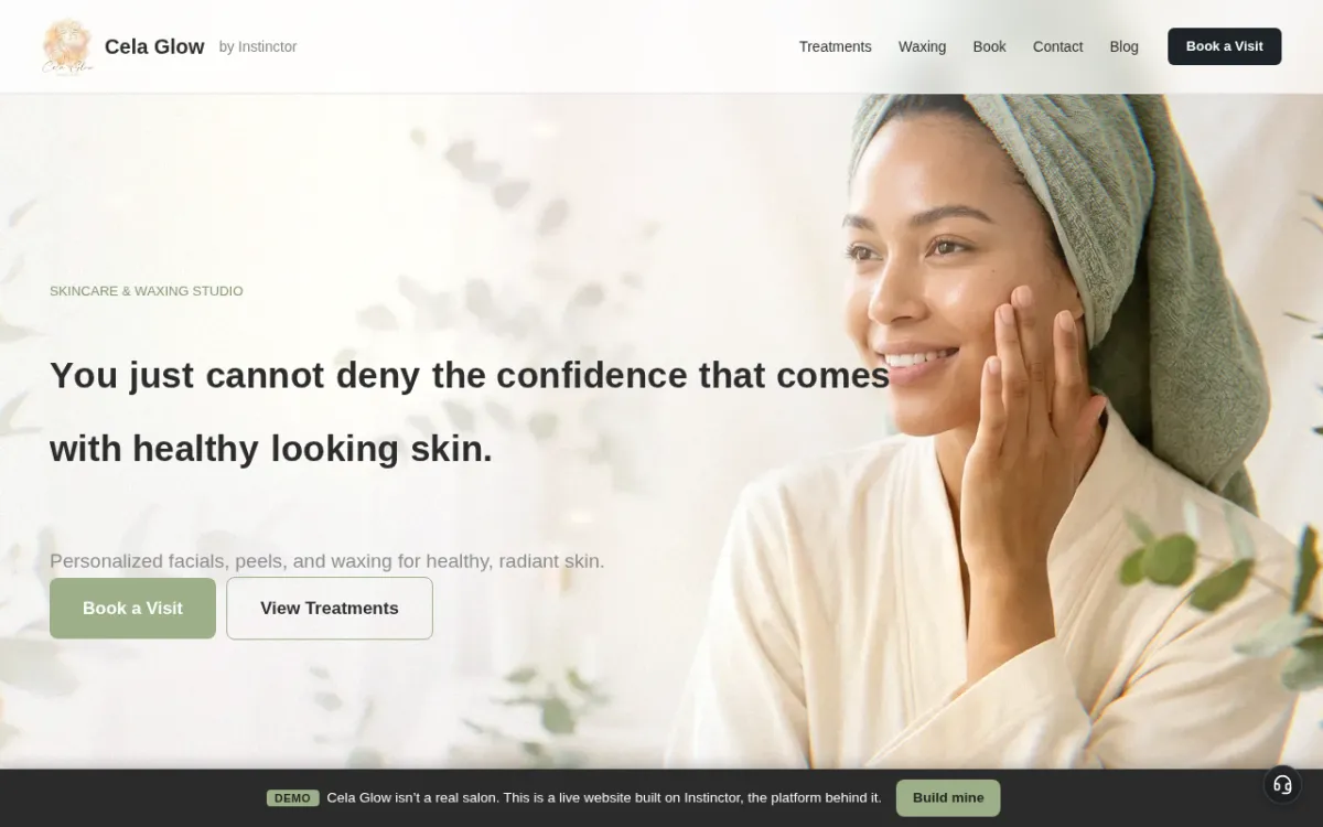 Cela Glow website, built on Instinctor