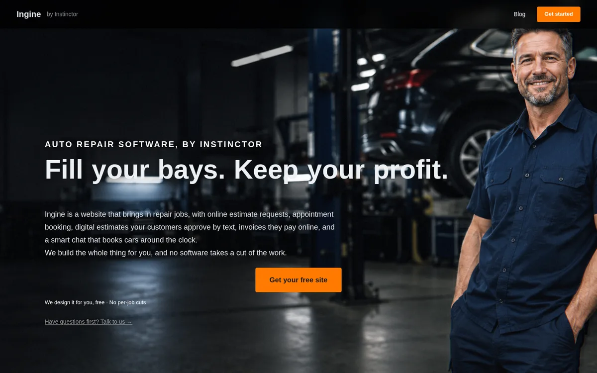 Ingine auto repair website, built on Instinctor