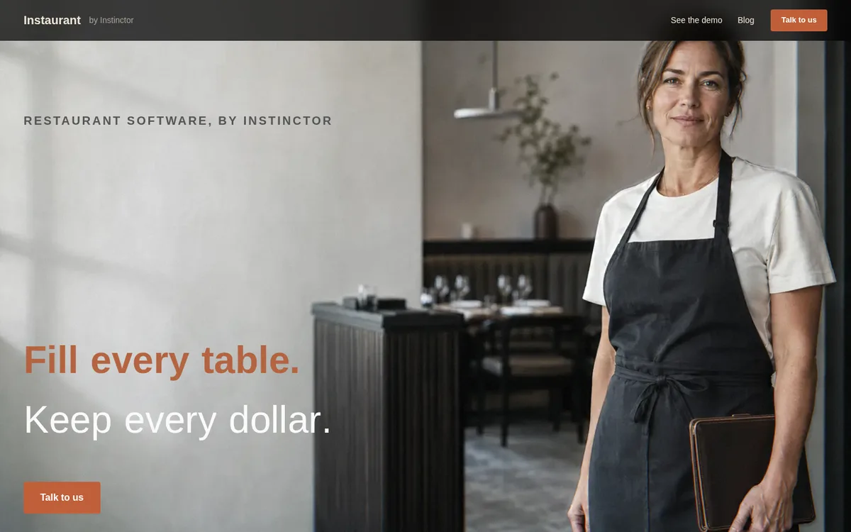Instaurant website, built on Instinctor