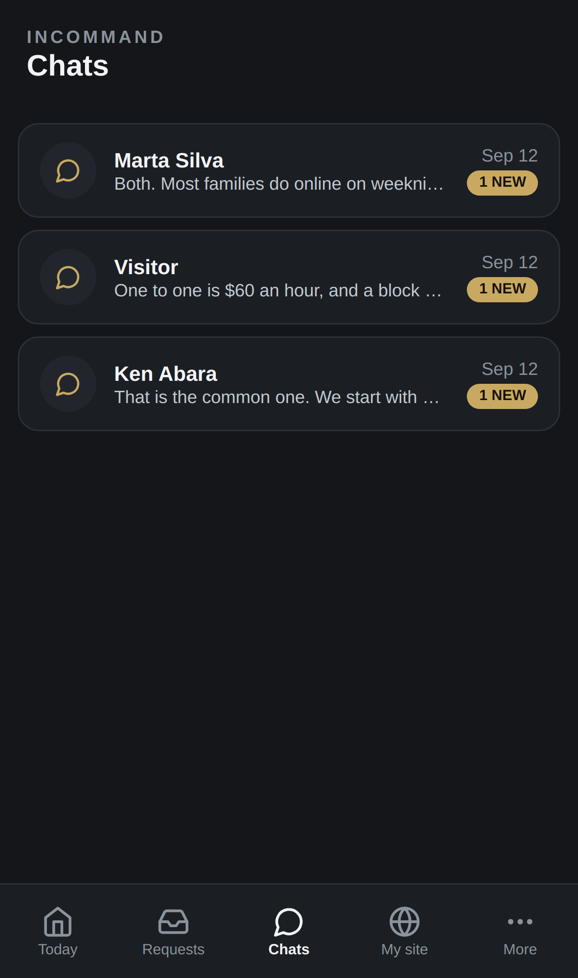 InCommand, the chats screen