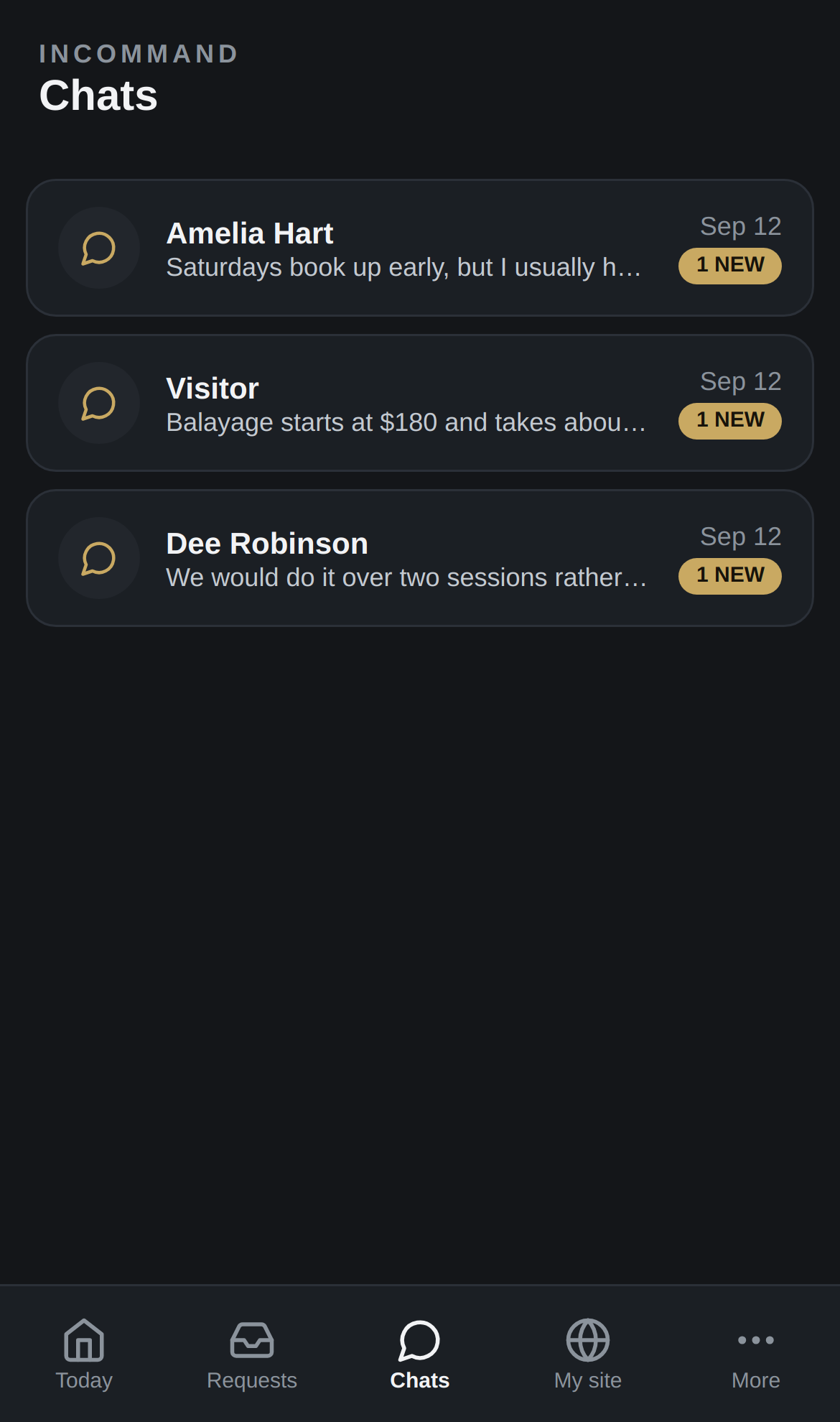 InCommand, the chats screen