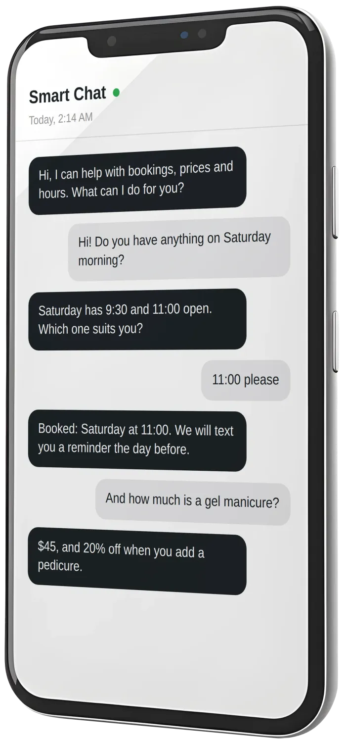 Smart Chat answering a customer and booking the appointment