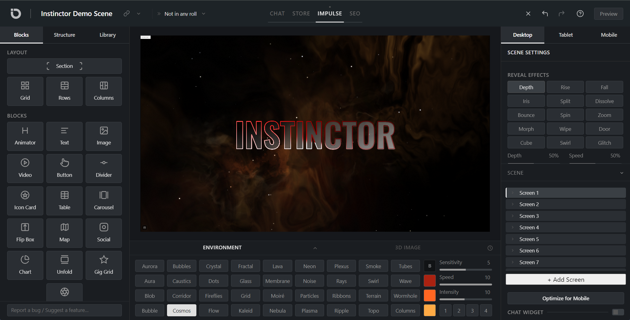 Instinctor editor, shown at desktop scale